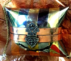 Metal Purse Glittering Show-Stopping Tri-Colored w/ Shoulder Chain. Mint - Picture 1 of 8