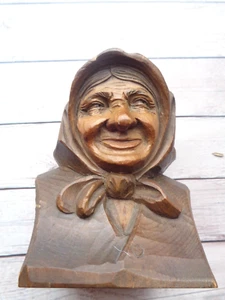 Geschnitzter Kopf Büste Frauenkopf Holz Skulptur Frau mit Kopftuch 12 cm Höhe - Bild 1 von 7