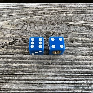 DICE BLUE VALVE DUST CAPS FITS OLD SCHOOL FREESTYLE BMX 1985 HARO MASTER SKYWAY - Picture 1 of 5