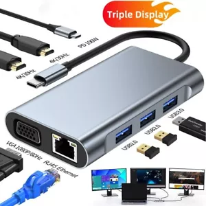 8 in1 USB C Docking Station 4K Triple Display 2 HDMI 1 Display Port - Picture 1 of 7
