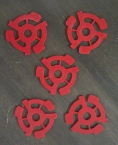 5 Plastic 45 RPM 7" Record Easy Snap-In Insert Adaptors New Red - Picture 1 of 1