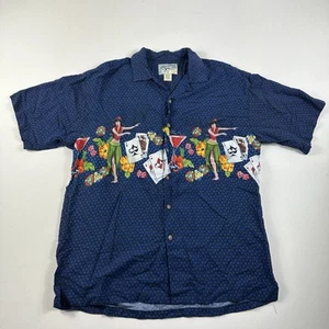 Vintage Big Dogs Hawaiian Camp Shirt Button Up Hula Girl Poker Chips Mens Small - Picture 1 of 8
