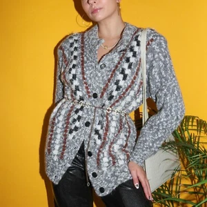 Vintage 90s/80s grey cardigan with metallic threading size M/L - Picture 1 of 8