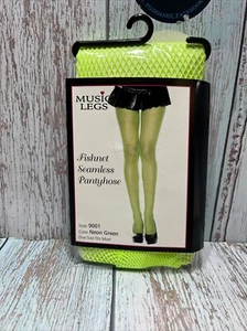 New Neon Green Fishnet Seamless Pantyhose Music Legs 9001 One Size - Picture 1 of 8