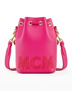 MCM Mini Logo Chain Drawstring Bucket Bag BEETROOT PURPLE - Picture 1 of 8