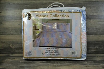 Juego de edredón 3 piezas tamaño king estampado azul coral nuevo Foto 1 de 3