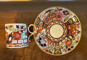 Antique 18th 19th English Georgian Worcester Imari Porcelain Coffee Cup & Saucer - Picture 1 of 8