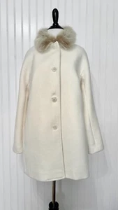 Talbots Women's Cream Coat Wool Blend Removable Fur Lined Collar - Picture 1 of 13