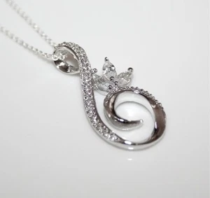 BOXED GORGEOUS STERLING SILVER MARQUISE CUT CZ CUBIC ZIRCONIA PENDANT & CHAIN - Picture 1 of 2