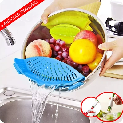 Colino scolapasta a scatto in silicone - Scolapasta da bordo pentola, colapasta - Immagine 1 di 4