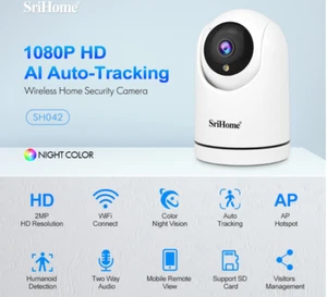 SH042 SriHome: telecamera wifi auto tracking, wireless, infrarossi, 2.0 MP, HD