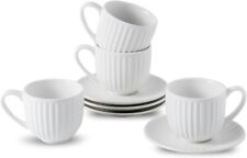 Hasense Porcelain Cappuccino Cups and Saucers Set of 4,White 6 Oz, White 