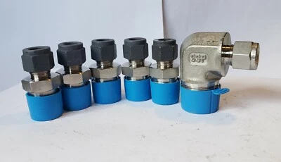 Lot Of 6 SSP 1/2" MNPT Unilok 3/8" OD Straight Union 3/4" MNPT Duolok 90 Elbow  - Image 1 of 4