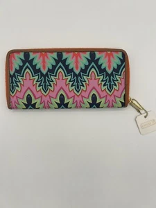 Cinda B Cambridge Wallet Calypso Leather Zip Wallet Tropical Orange - Picture 1 of 5