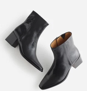 Madewell Ardin Ankle Boot Shiny Black Leather Women's Size 7 NR816 NWOT - Picture 1 of 12