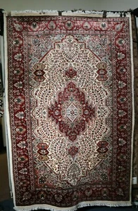 4 Fuß 0 Zoll x 6 Fuß 0 Zoll Fuß Jammu Kaschmir natürliche Farbe handgeknüpfter authentischer Teppich - Bild 1 von 7