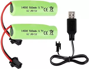 2Pcs 3.7V 500mAh Li-ion Battery 14500 with USB Charger for DE40 DE50 E35 DE38 - Picture 1 of 6