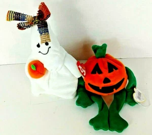 Halloween TY Original Beanie Babys 2er Set: Pumkin' (1998) und Ghost (2004) - Bild 1 von 12