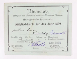 Membership Card Rhönclub Branch Association Eisenach 1899 - Picture 1 of 1
