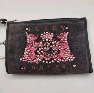 Y2K JUICY COUTURE Logo Marrón Terciopelo y Rosa Cuentas Llavero Cartera Monedero - Imagen 1 de 8