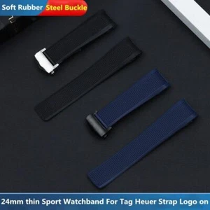 24mm Rubber Watchband Strap For TAG HEUER GRAND CARRERA AQUARACER Curved - Picture 1 of 14