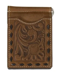 Nocona Mens Western Money Clip Leather Floral Embossed Buck Laced Brown N5415602 - Picture 1 of 1