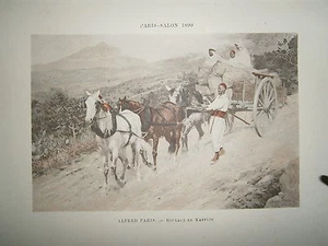 Gravure 19° 1899 couleur Peinture Alfred Paris: Roulage en Kabylie chevaux - Picture 1 of 1