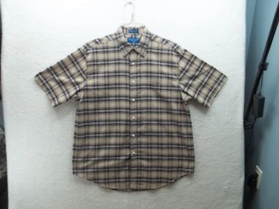 Town Craft  Mens Black & Beige Plaid Button Down Shirt Short Sleeve Sz L - Image 1 of 4