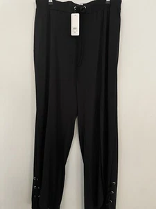 ROCKMANS Women’s Size 14-16 Stretchy Fit Black Full Length Pants With Leg Slits - Picture 1 of 4