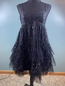 Damen-Minikleid Größe 2 schwarz Rüschen Chiffon verstellbare Träger Sterne Mond - Bild 1 von 8