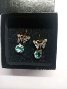 Butler And Wilson Blue Butterfly Drop Earrings With Original Box Used Once - Picture 1 of 5