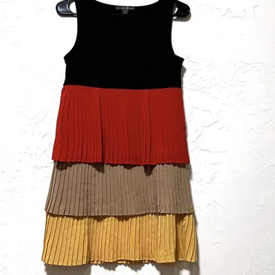 Twenty One Dress Sz S 60s Mod Colorblock Pleated Retro Shift Date Night Party - Image 1 of 4