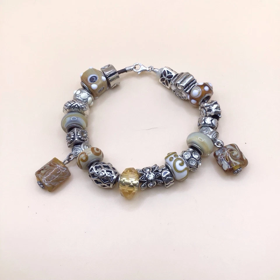 Charms Armband Beigetöne versilbert/Murano Glas 22 Beads Unikat 🎀 - Bild 1 von 4