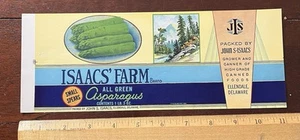 Isaacs' Farm Asparagus packed by John S Isaacs, Ellendale Delaware, NOS Label - Picture 1 of 2