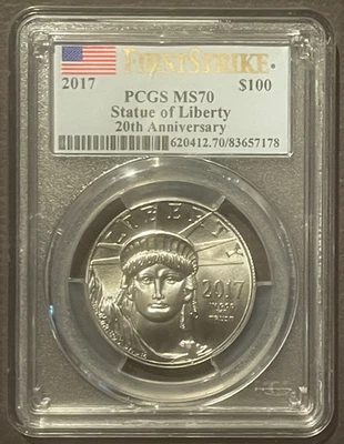 2017 American Eagle PLATINUM $100 GEM BU Coin 1 ounce bullion PCGS MS70 * 09795 - Image 1 of 2