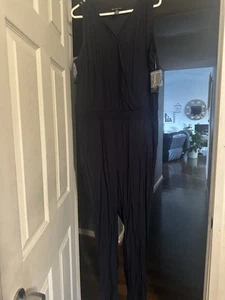 NWT INC $99 Blue Deep Midnight Skinny Leg Jumpsuit Sexy Lace Back Plus Size 1X - Picture 1 of 12
