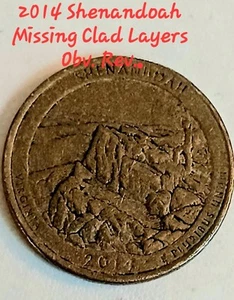 2014 Shenandoah Quarter Missing Clad Layers Obv.Rev. Error. - Picture 1 of 3