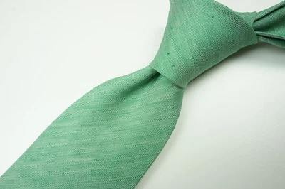 Gravata Kiton verde menta mistura de linho espinha de peixe sete dobras feita na Itália NOVA - Imagem 1 de 4