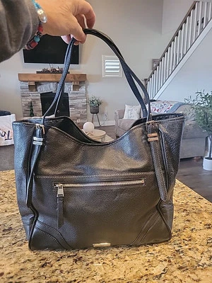 NWOT-Franco Sarto- FL0602X Genuine Black Leather/Faux Trim  Large Tote-13"x10"x6 - Image 1 of 4