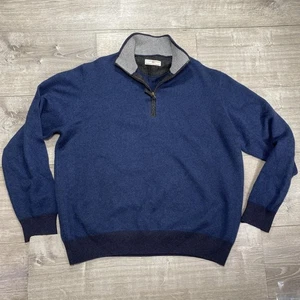 Luciano Barbera Sweater Mens EU 52 US L 100% Cashmere Blue 1/4 Zip Made Italy - Picture 1 of 10