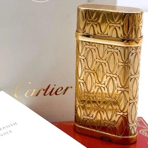 Accendino a gas Cartier usato 2C accensione buon compleanno oro set completo dal Giappone - Foto 1 di 10