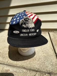 Vintage 80s Ford Mesh Snapback Hat Findlay Ohio American Flag Eagle Cap - Picture 1 of 10