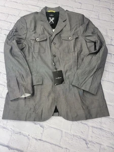 Blazer gris XL vintage Marc Ecko corte y costura para hombre nuevo con etiquetas parche águila - Imagen 1 de 12