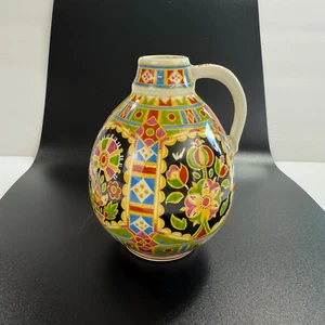 Vintage Telč Volksmalerei handbemalt Keramik Wasserflasche Gefäß Vase Tschechisch 5,25" - Bild 1 von 13