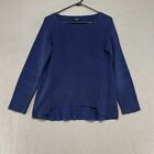 Lafayette 148 Sweater Womens Small Cotton Hi-Lo Blue Knit Boat Neck Casual