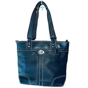 Coach Black Pebble Leather Tote Turnlock Zip Medium Bag F13959 - Picture 1 of 11