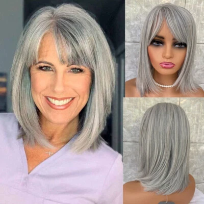 Женские синтетические парики бабушки без бретелек соль и перец короткий стиль Bob  - Изображение 1 из 4