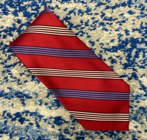 Corbata hecha a mano Barbara Blank roja blanca azul borgoña a rayas 100 % seda EE. UU. - Imagen 1 de 4