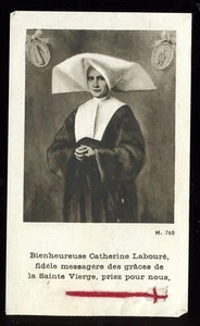 ANTIGUA TARJETA SAGRADA DE SANTA CATALINA LABOURE CON RELIQUIA - Imagen 1 de 2