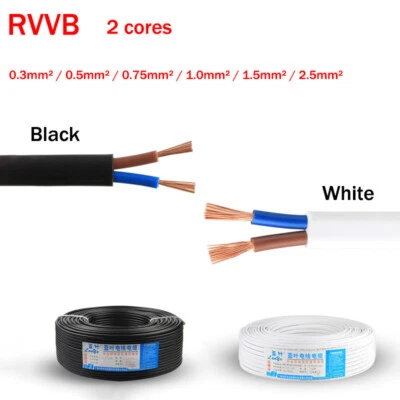 MARKENLOS Flexibel Stromkabel 0.3-2.5mm² Kabel 2-Kern Kabel Elektroleitung RVVB Schwz/Weiß